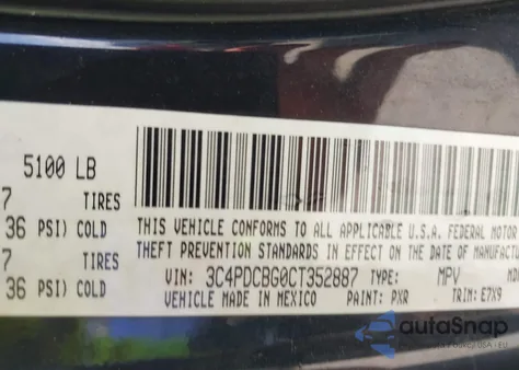 2012 Dodge Journey Sxt z USA, uszkodzony, nr VIN 3C4PDCBG0CT352887